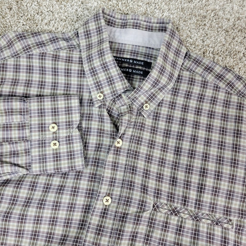 Hammer Made Mens 41/16 Brown Plaid Check Button Down Long Sleeve Italy Made